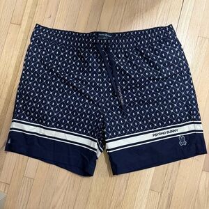 Psycho Bunny Navy Blue & White Patterned Swim Trunks